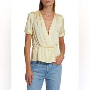 Paige Felicity Surplice pale daffodil yellow Top- size large